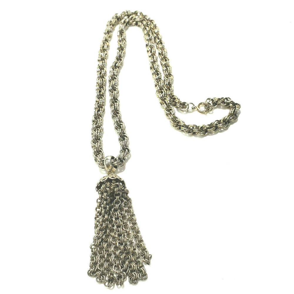 SilverTassel  Necklace Long Double Cable